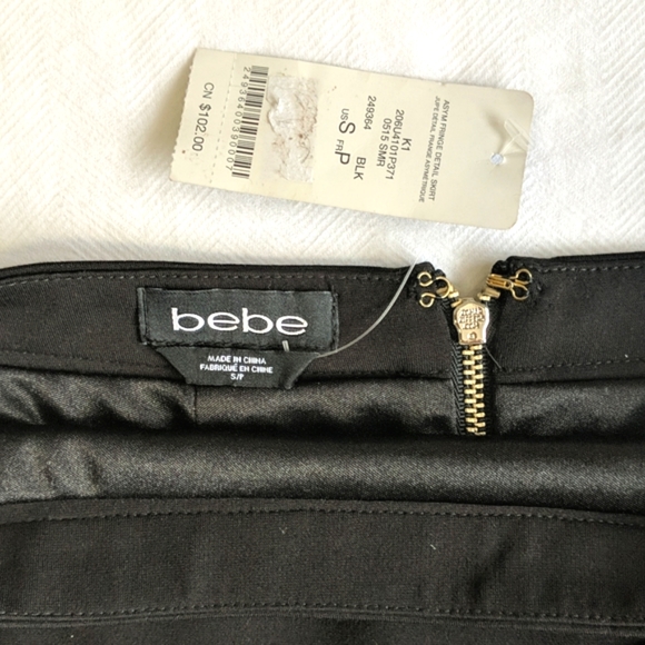NEW bebe flapper style black pencil skirt with lace & fringe women's size small - Picture 8 of 11